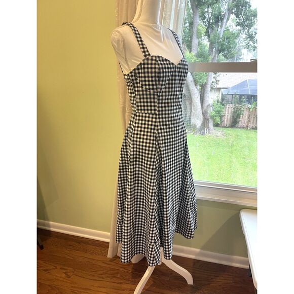 Avec Les Filles Midi Dress Gingham Size 8 Black White Fit Flare Sleeveless BNWT - Picture 1 of 12